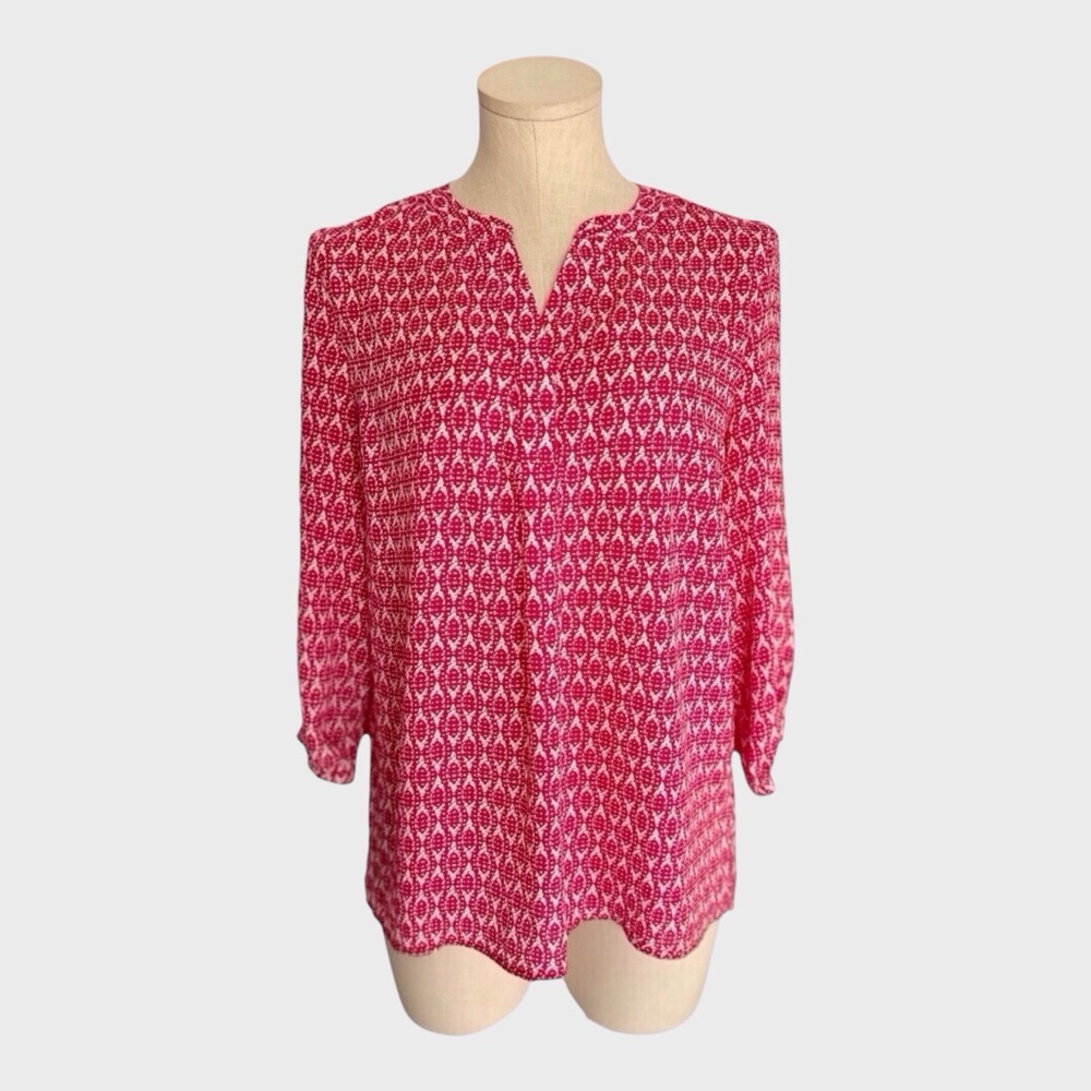 Willi Smith Red Geometric Print Popover Blouse‎